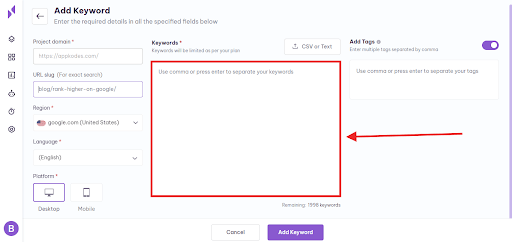 add keywords field