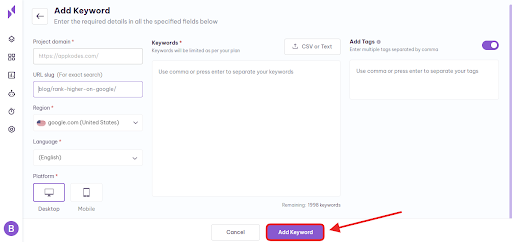 add new keyword