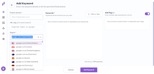 add keyword region