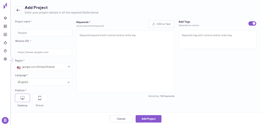 add project page