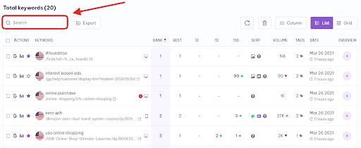 keywords search bar