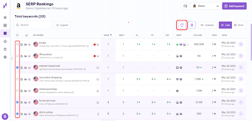 refresh specific keywords