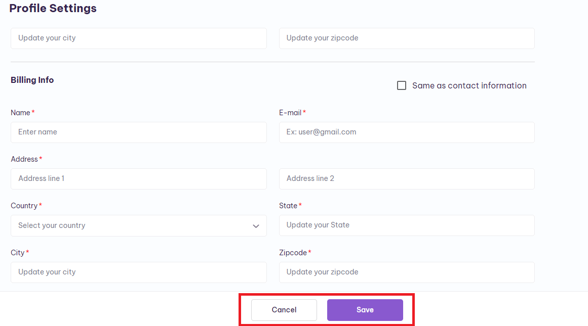 profile settings