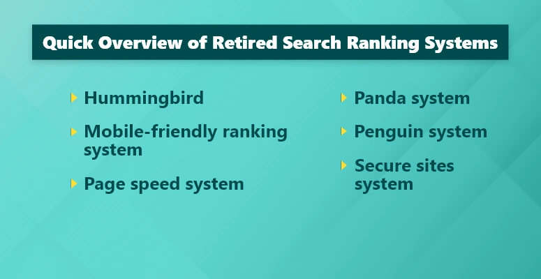 Quick Overview of Retired Search Ranking Systems