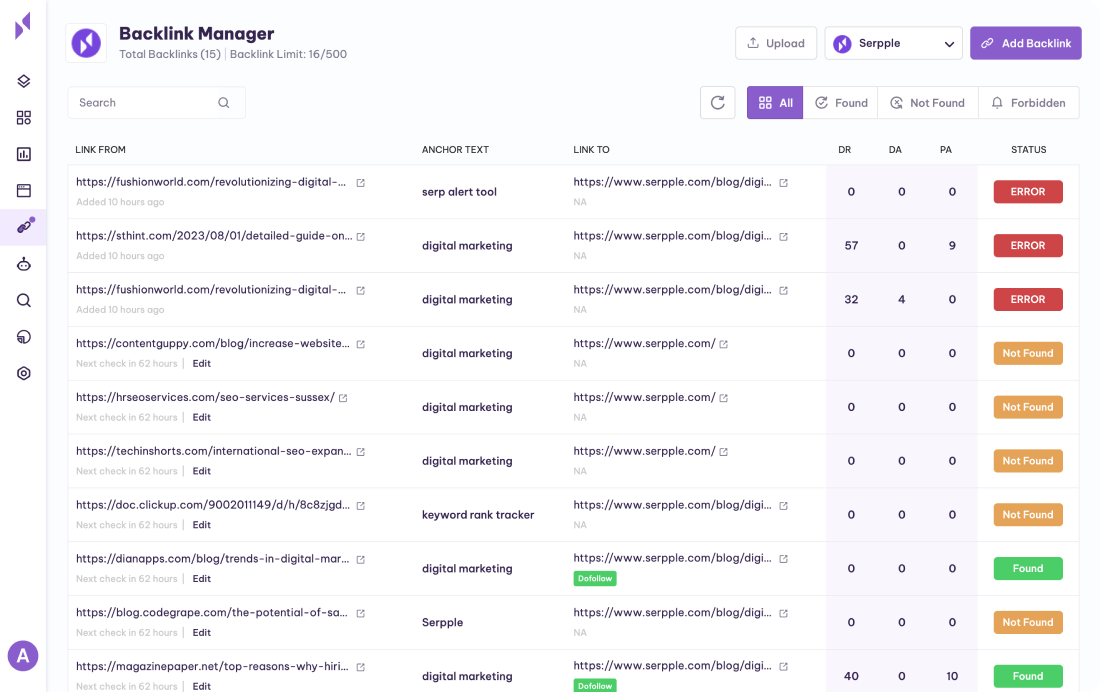 Backlink Monitoring Tool