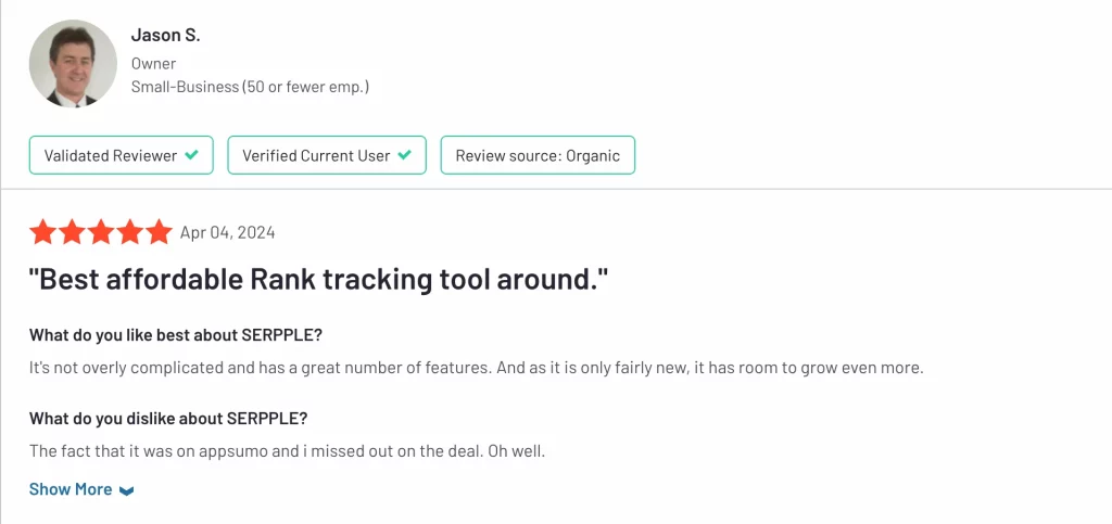 Serpple customer ratings