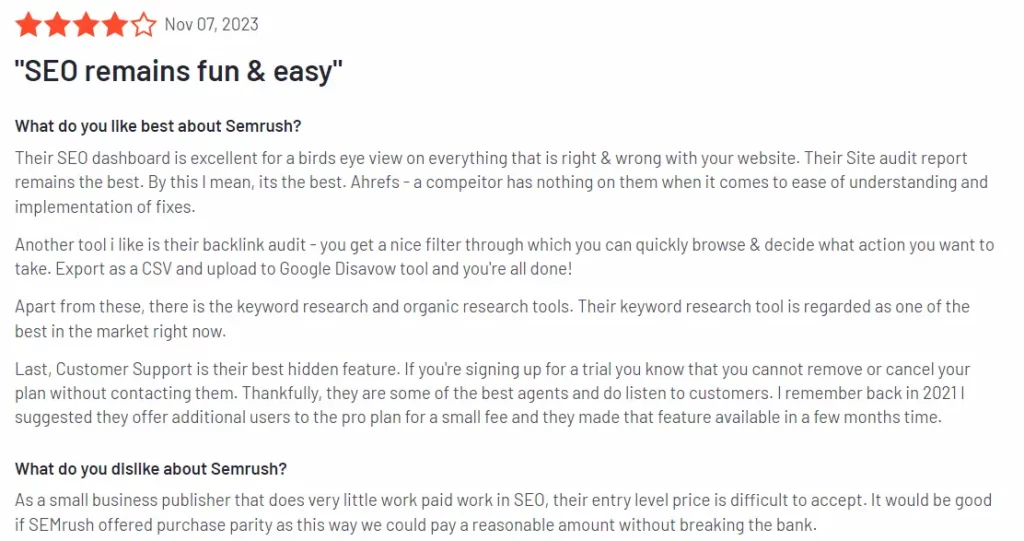 Semrush User Ratings