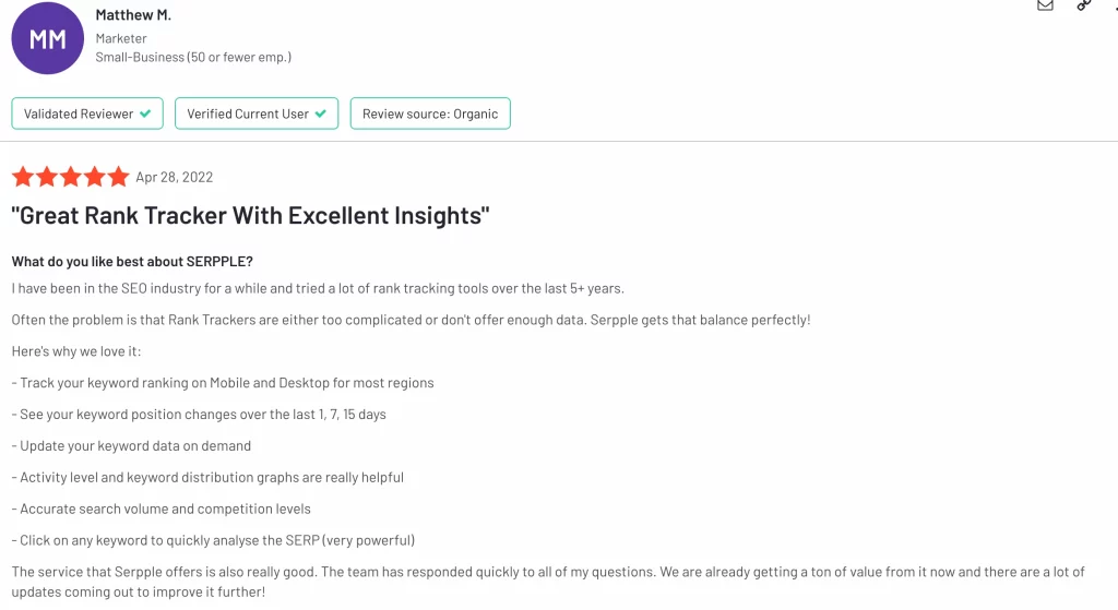 Serpple customer ratings