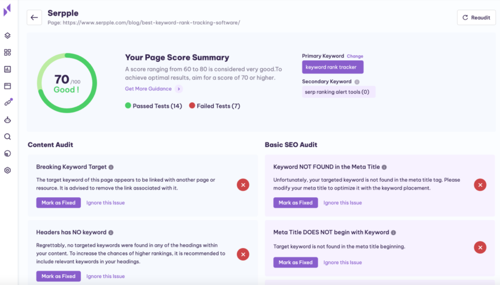 serpple webpage summary score
