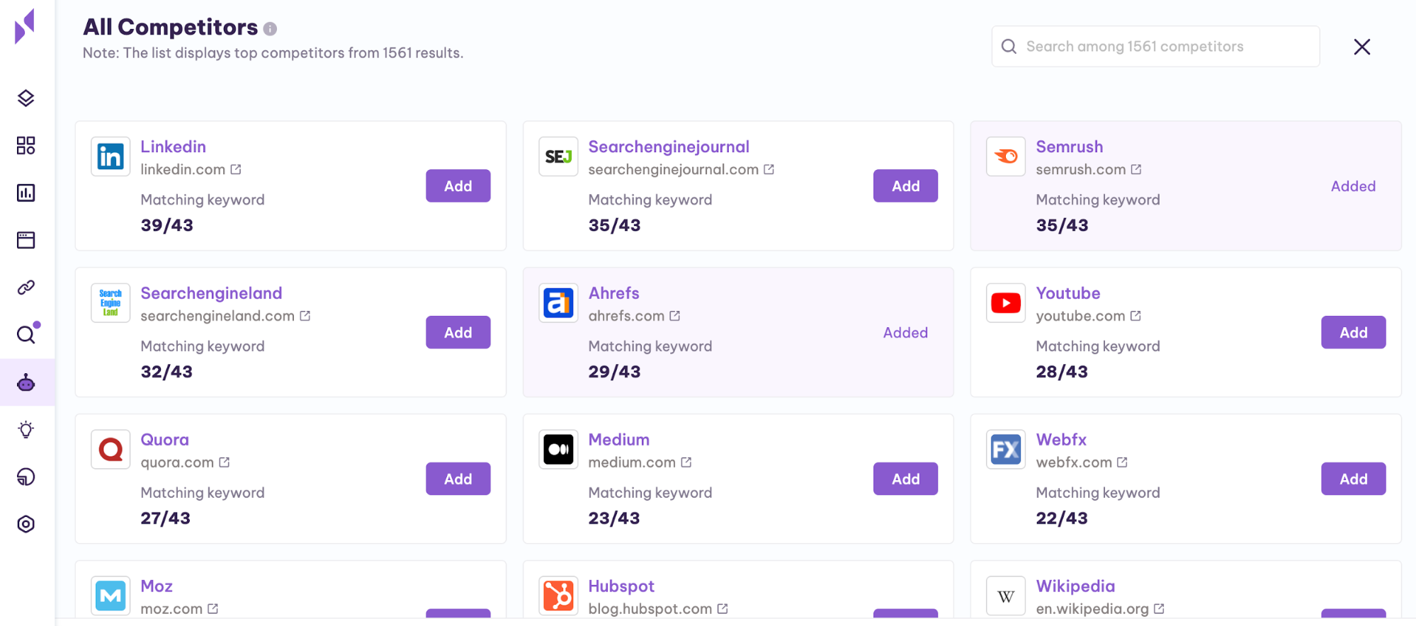 serpple competitors dashboard