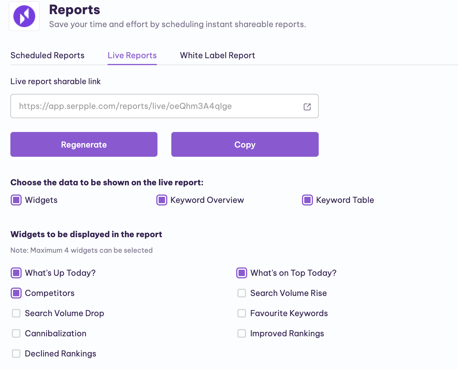 serpple reports feature dashboard