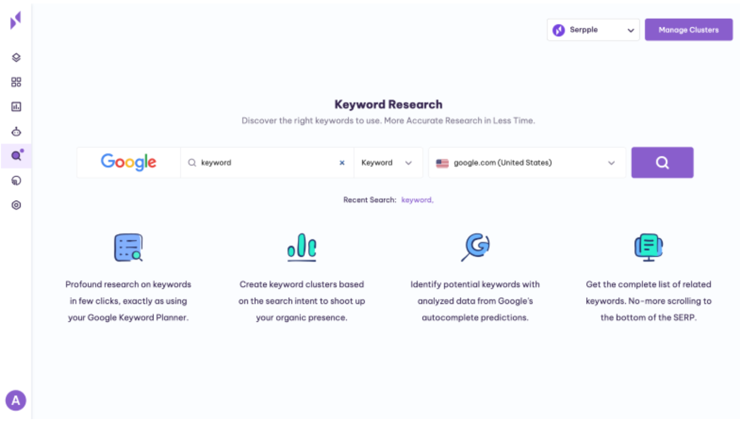 entering a keyword you want to to keyword research for on serpple