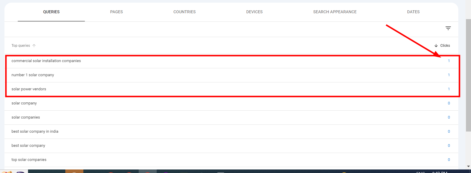 search console click report