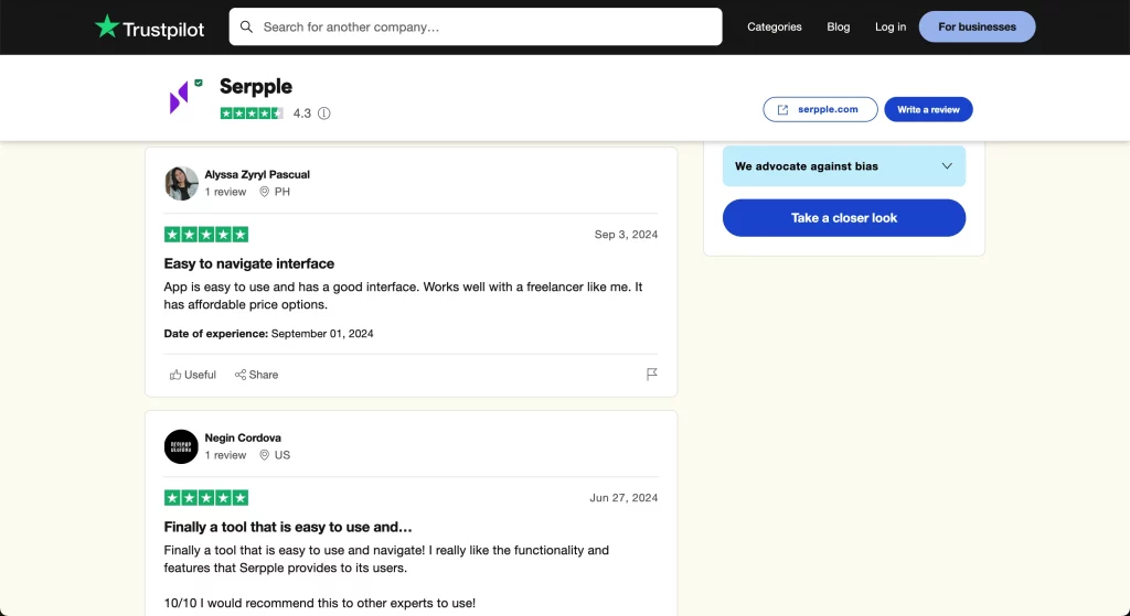Serpple - Review at Trustpilot