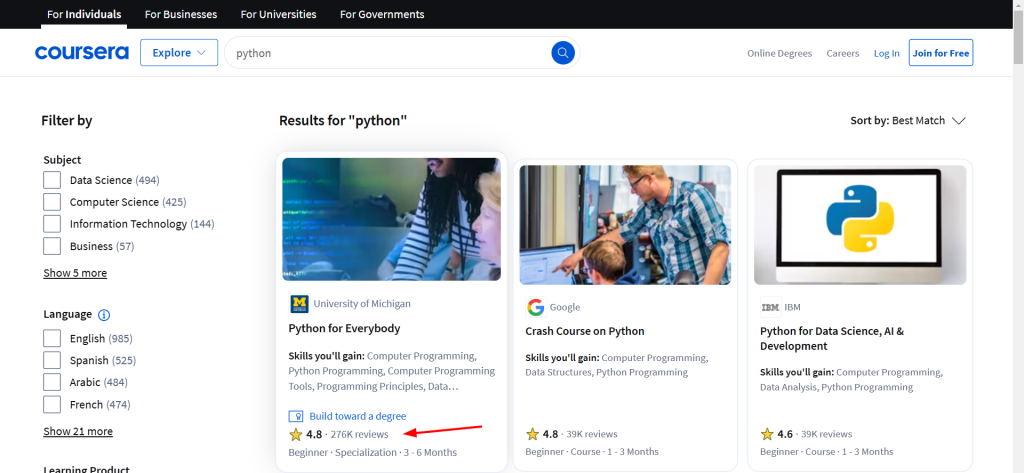 Coursera online course platform