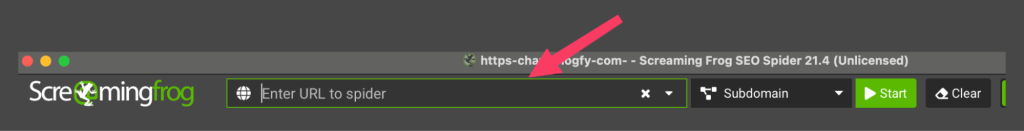 Screaming Frog Enter URL to Spider