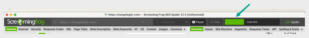 Screaming Frog Start Button